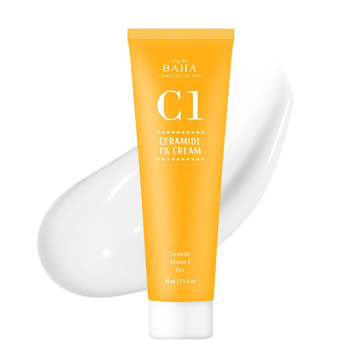 Cos De BAHA Ceramide NP 1% Gel Cream 1.5 Fl Oz  Lightweight Barrier Care Face Cream with Centella, Niacinamide & Hyaluronic Acid, Normal & Dry Skin