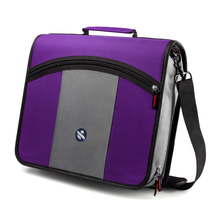 3Inch Zipper Binder 3 Round Rings Binder Handle and Shoulder Strap Purple