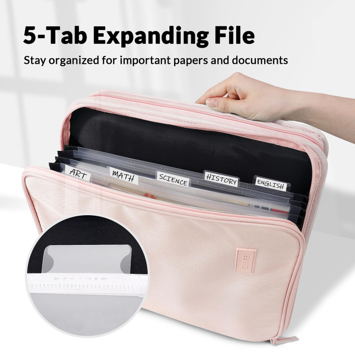 SUNEE Zippered Binder Bag with Handle 2Inch 3Ring ORing 500Sheet Capacity Includes Zip Pocket 5Tab Expanding File Folder
