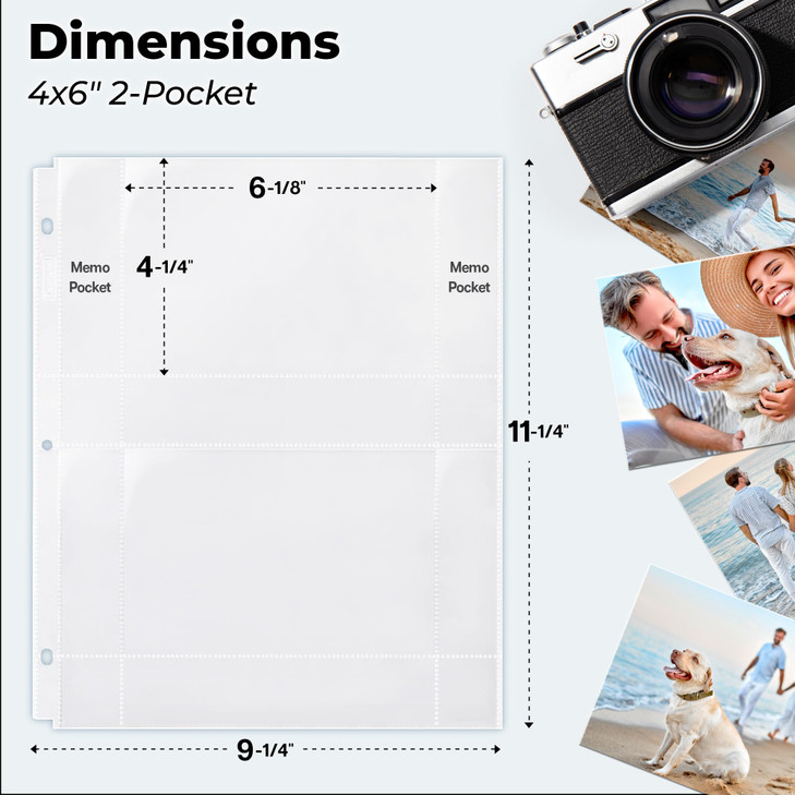 Dunwell 4x6 Photo Sleeves for 3Ring Binder Horizontal 25 Pack for 100 Pictures Each Sheet Holds Four 4 x 6 Pictures or P