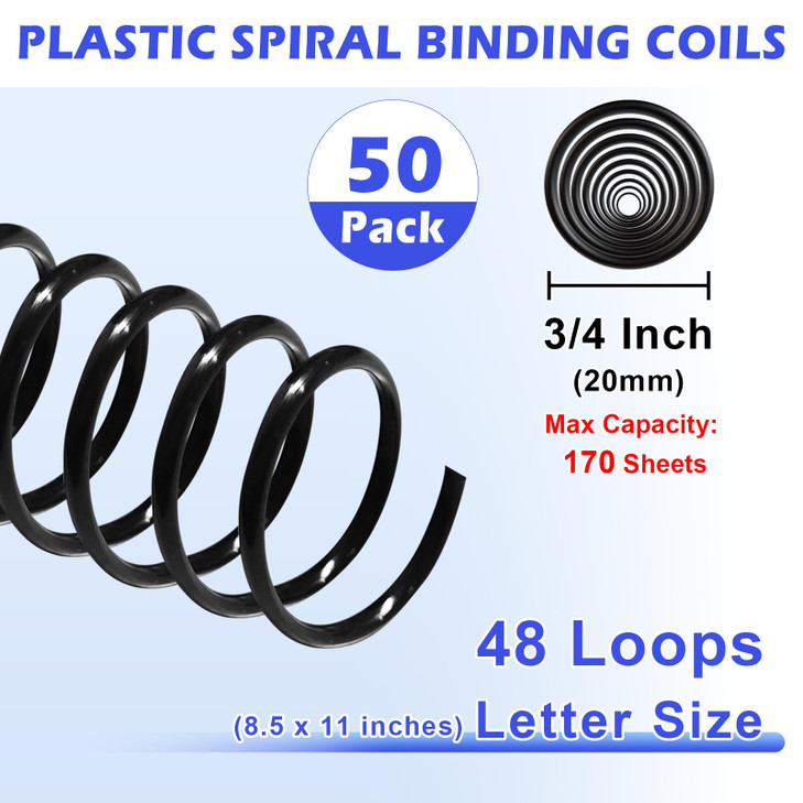 TOTiyea 50 Pack Plastic Spiral Binding Coils20mm34 Binding Spirals170 Sheet Capacity41 Pitch Black