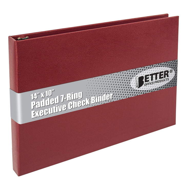 Better Office Products 7 Ring Executive Check Binder with Zipper Pouch Padded Burgundy Textured Cover for 9 x 13 3 Per P