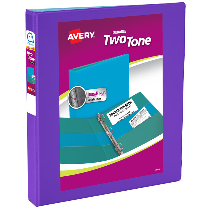 Avery TwoTone Durable View 3 Ring Binder 1 Inch Slant Rings VioletSoft Blue Binder 17131