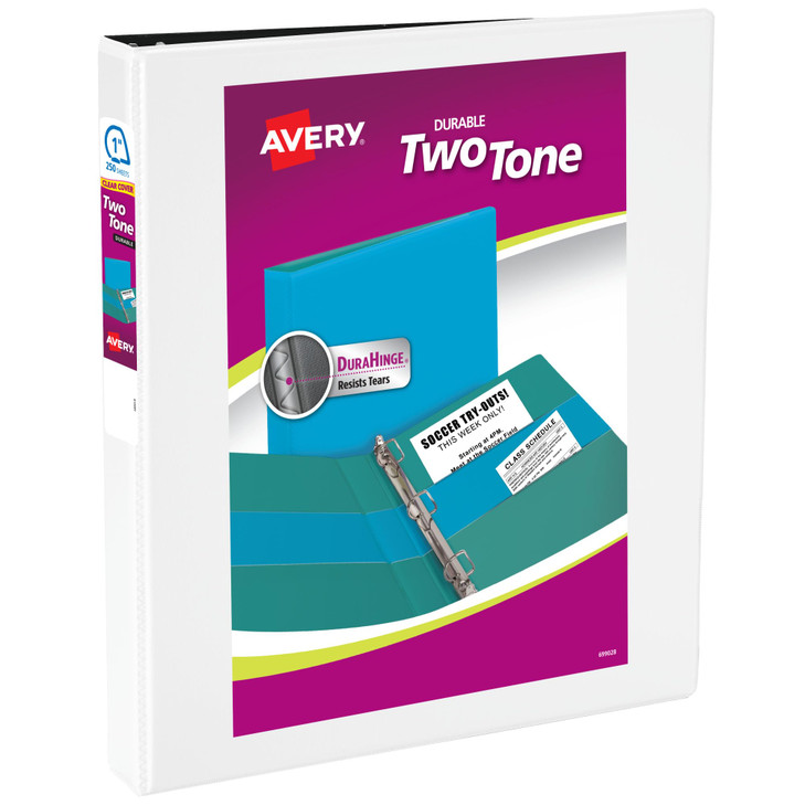 Avery TwoTone Durable View 3 Ring Binder 1 Inch Slant Rings WhiteBlack Binder 17286