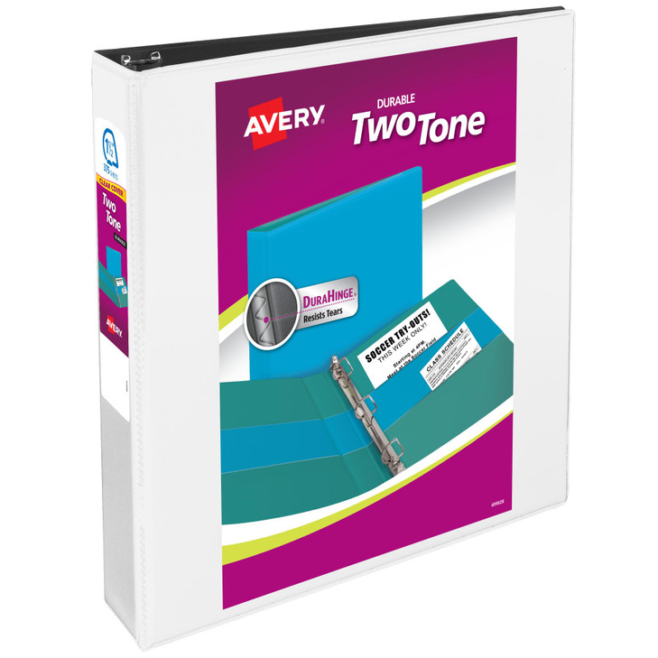 Avery TwoTone Durable View 3 Ring Binder 15 Inch Slant Rings WhiteBlack Binder 17287