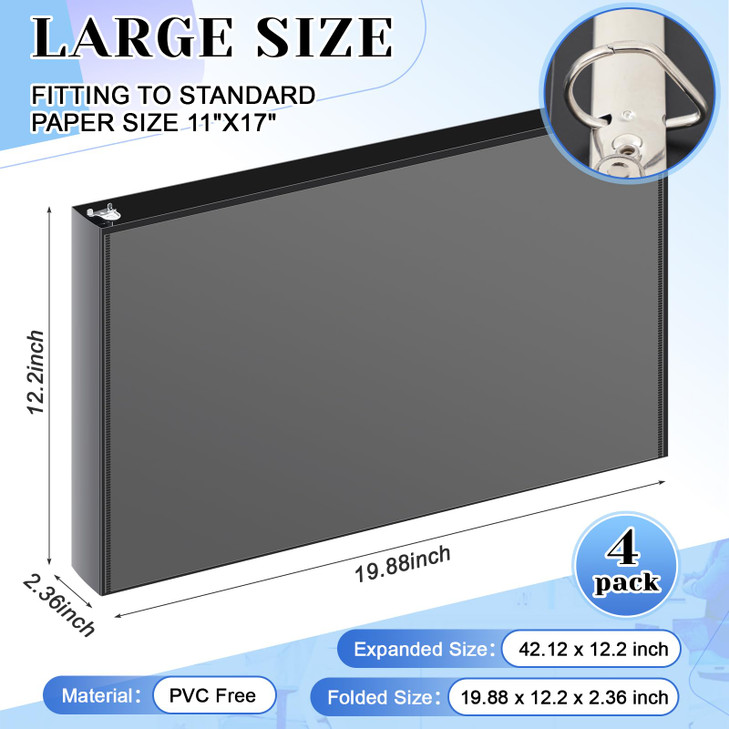 Humyoun 4 Pcs 11 x 17 Inch View Binders 1 Inch 3 Rings Slant Heavy Duty View D Ring Binders Economy Holds 11 x 17 Paper