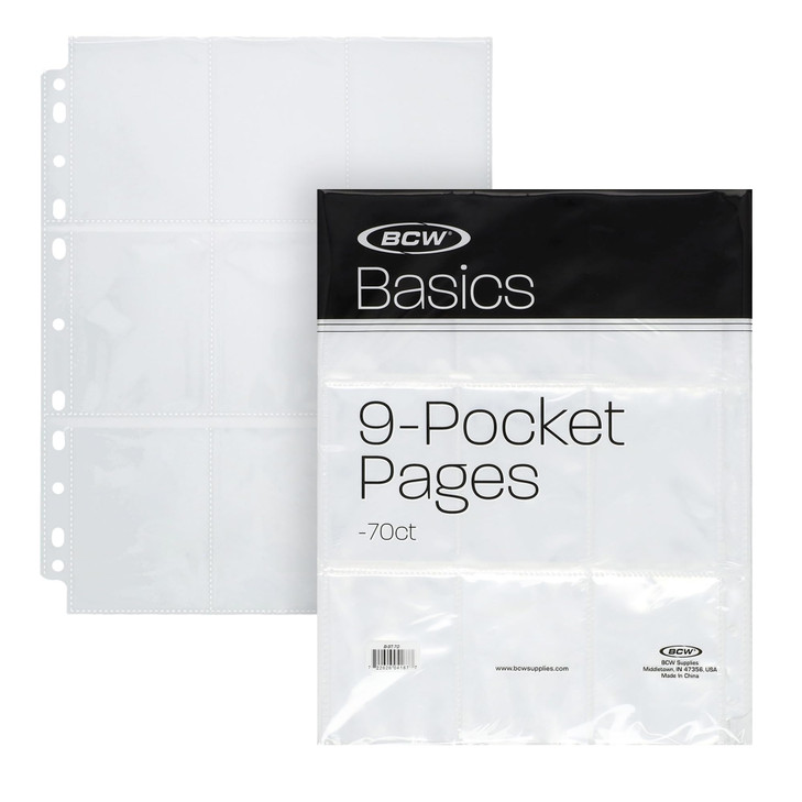 BCW Basics 9Pocket Pages 70 Pack Binder Sheets for Trading Sports Cards Archival Protectors for Collectibles