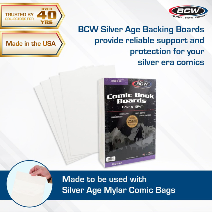 BCW Regular Comic Backing Boards 100 Count Each AcidFree Storage Solution for Comic Collectors Protection and Display fo