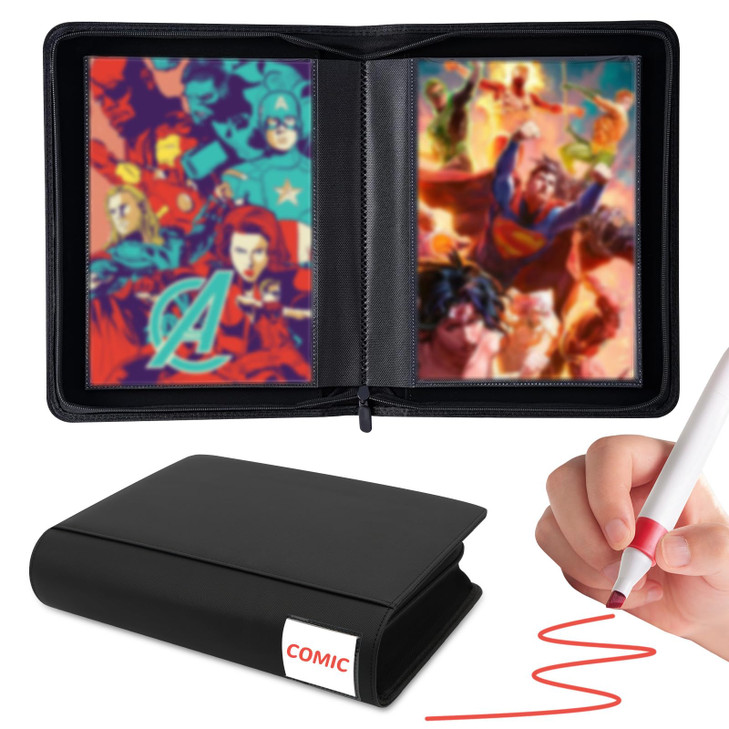 Comic Book Binder40 Pockets Comic Book Storage Album for CurrentSilver AgeRegular Comics PU Leather Comics Binder with 2