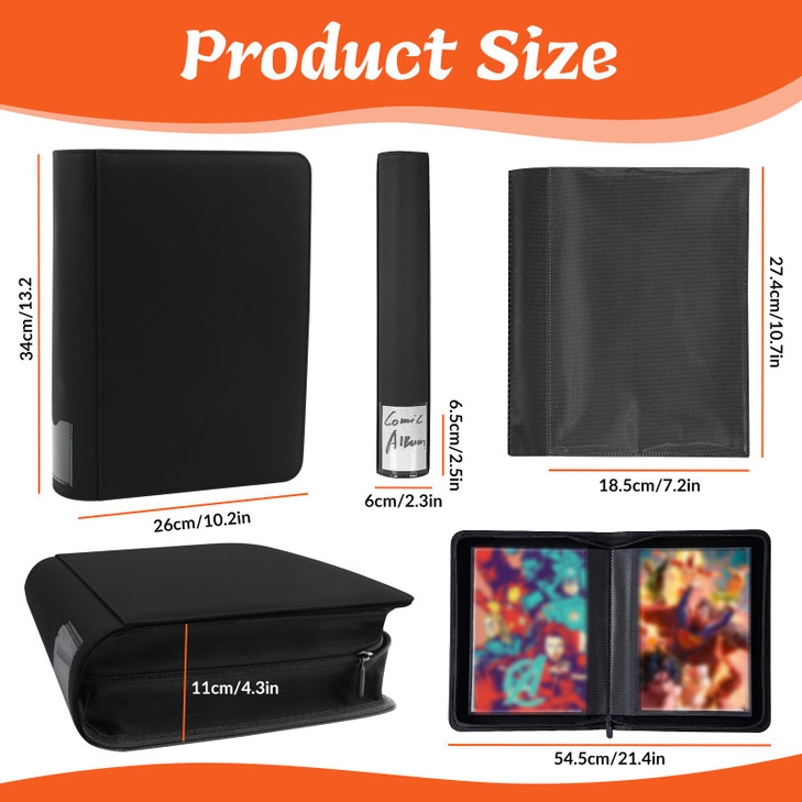 Comic Book Binder40 Pockets Comic Book Storage Album for CurrentSilver AgeRegular Comics PU Leather Comics Binder with 2
