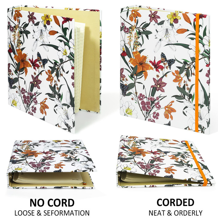 tutata Mini 3 Ring Binder 55 x 85 1 Inch Binder 175 Sheets Capacity Cute Flower Cover with Elastic Cord School Binder Re