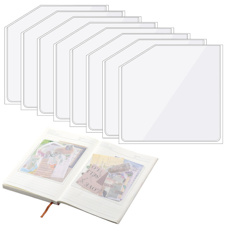 8 Pcs Adhesive Clear Corner Pockets 6 x 6 Inch Sticky Pockets for Planners Self Sticky Pockets Index Card Pockets for No