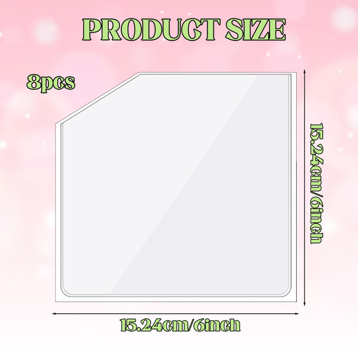 8 Pcs Adhesive Clear Corner Pockets 6 x 6 Inch Sticky Pockets for Planners Self Sticky Pockets Index Card Pockets for No