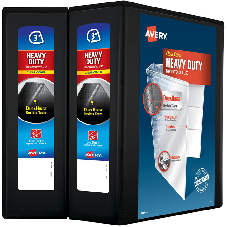 Avery HeavyDuty View 3 Ring Binder 3 One Touch Slant Rings Holds 85 x 11 Paper 2 Black Binders 79873