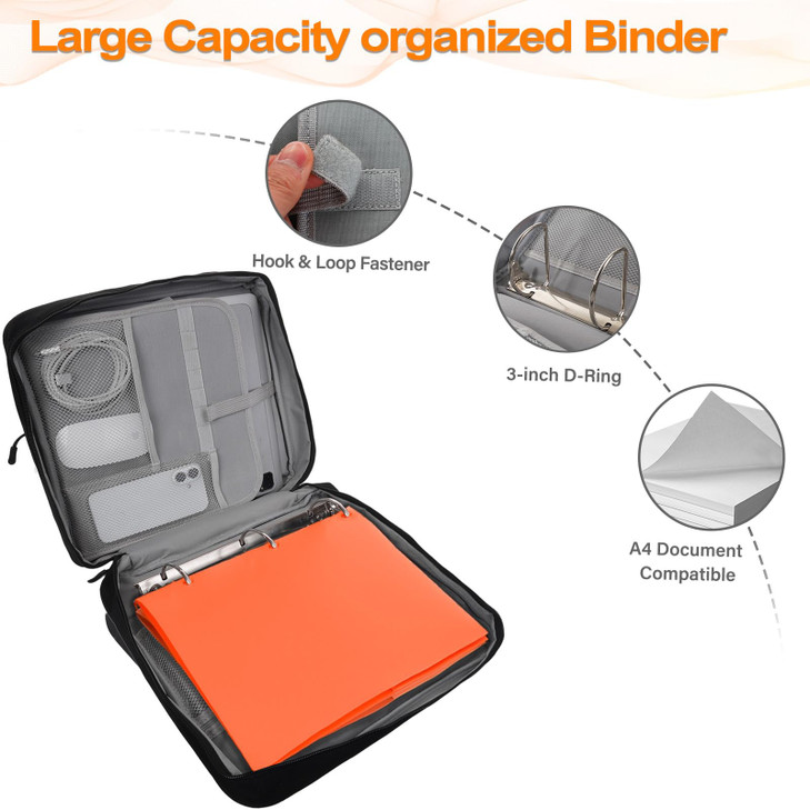 MOSISO Zippered Binder Bag with Handle 3 inch DRing Binder Organizer 700 Sheets Capacity Multiple Pockets Bag for Office