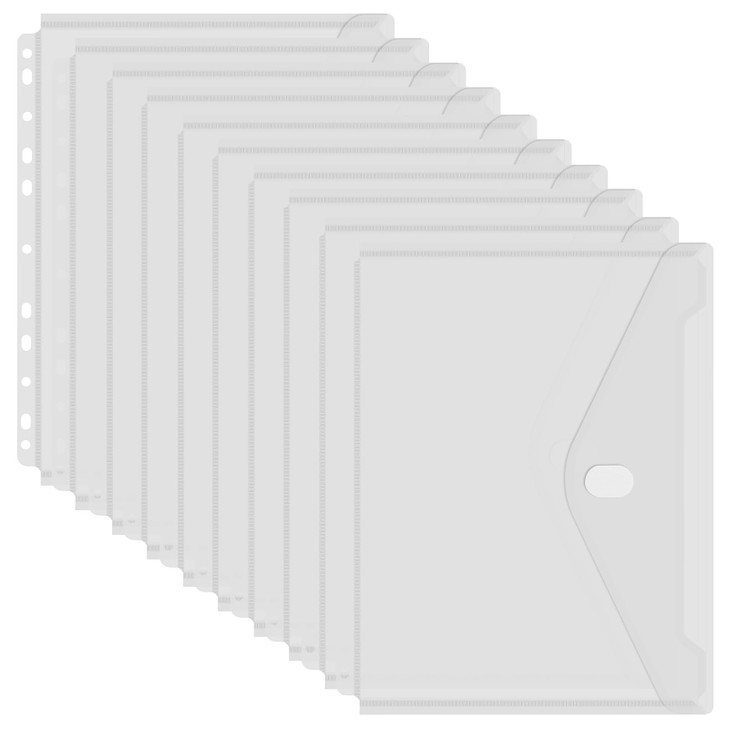 YoeeJob 11 Holes Clear Poly Envelope Binders Pocket Insert with Hook and Loop Closure Letter Size 10 PacksTransparent