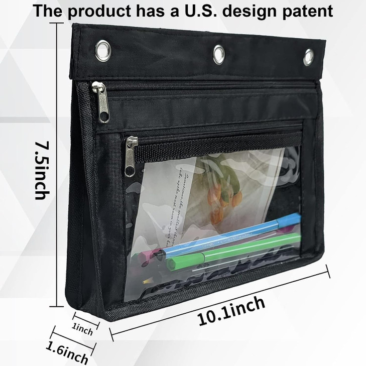 YoeeJob 2 Pack 1 Inch Expandable Zipper Pencil Pouches with Clear Window for 3 Ring Binder Suitable for School Office Bl