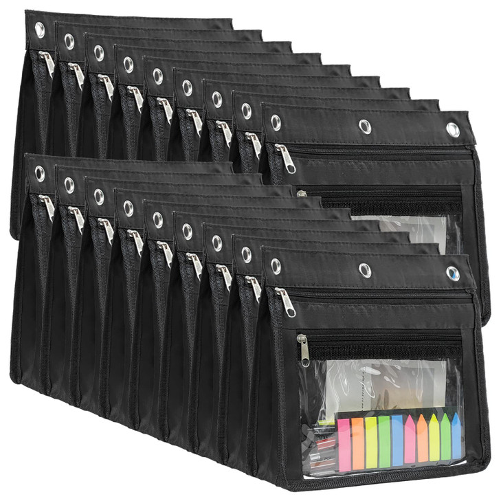 YoeeJob 18 Pack 1 Inch Expandable Zipper Pencil Pouches with Clear Window for 3 Ring Binder Suitable for School OfficeBl