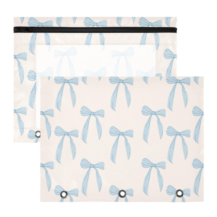 KICPOAY A4 Pencil Pouch for 3 Ring Binder Coquette Bows Cute Blue 2 Pack Clear Window Pencil Bags with Zipper Pencil Cas