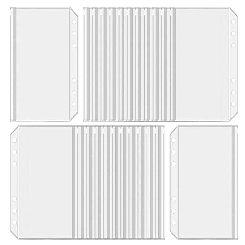 Antner 24PCS A6 Binder Pockets 6 Holes Zipper Cash Envelopes for Money Saving Binder Clear A6 Budget Envelopes Planner I