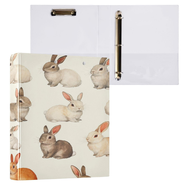 ARGTILDN 3 Ring Binder Folder Rabbits Bunny 15 Inch Large Decorative Clipboard Binders with Pockets Waterproof Holds 200