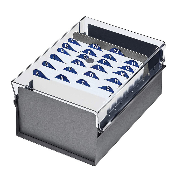 Acrimet 4 x 6 Card File Holder Organizer Box Metal Base Heavy Duty AZ Index Cards and Divider Included Gray Color with C