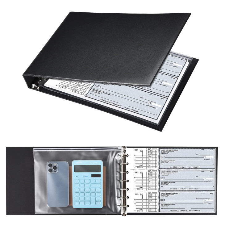7 Ring Check Binder 3OnAPage Business Checkbook Holder 500 Checks Capacity with 20242030 Calendar Organizer Sleek Busine