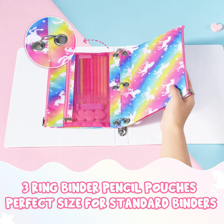 WAWSAM Unicorn Pencil Pouch for 3 Ring Binder Binder Pencil Pouches for Girls with Zipper Pencil Case with Clear Window