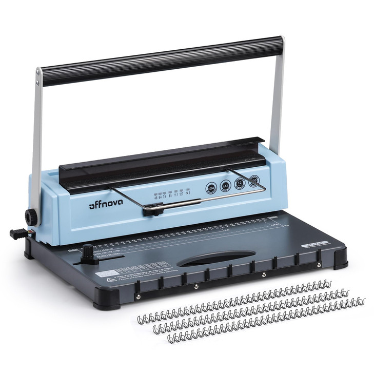 OFFNOVA Wire Binding Machine Punch 12 Sheets 34Square Hole Punch Bind 120 Sheets with Adjustable Side Margin Easy to Pun