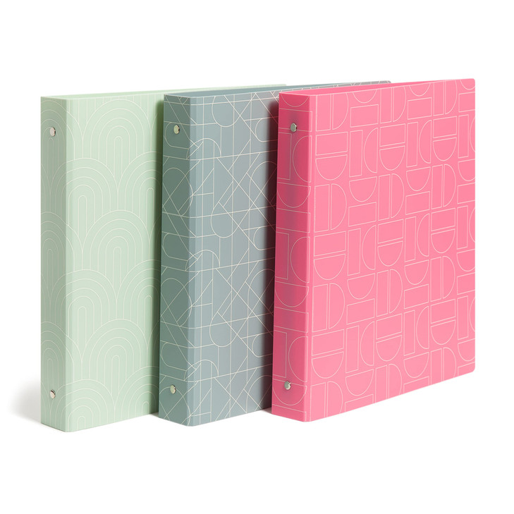U Brands Poly Performance Artistic Marks Fashion 1 Binders Green Blue and Pink Silver Metal ORings 3 Count