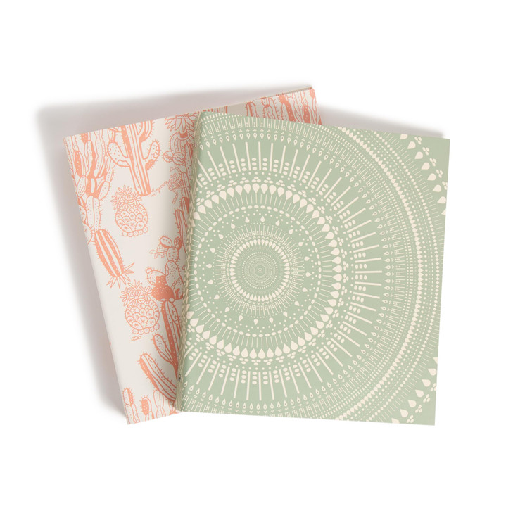 U Brands EcoConscious 1 Binders Set of 2 Pink and Sage Green Boho Chic Prints Silver Metal ORings