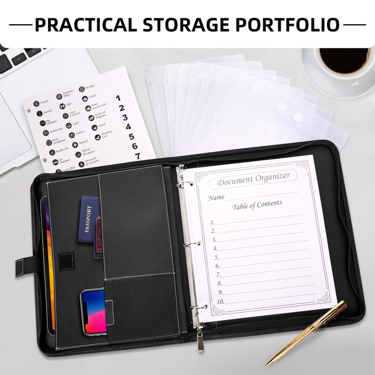 Antner Important Document Organizer Zipper Binder Family Life Emergency Portfolio Waterproof Document Bag for Birth Cert