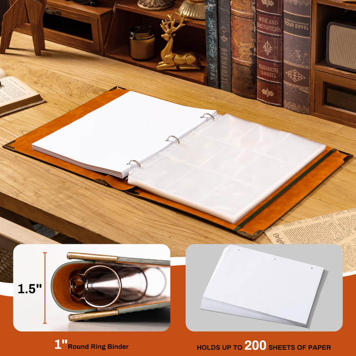 Ovesmusl Leather 3 Ring Binder Fits 85x11 Letter Size Paper 1 Inch Round Ring Binder Holds 200 Sheets Notebook Cover Loo