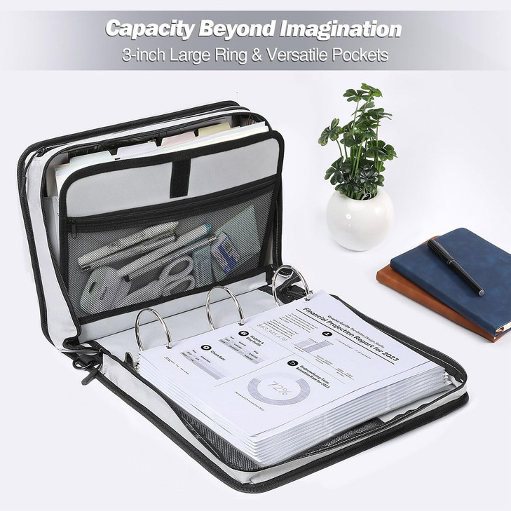MoKo Zipper Binder 3Inch 3 Rings Binder with Zipper 600 Sheet Capacity MultiPocket School Bag Organizer Handle and Shoul