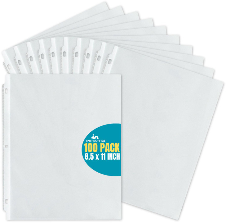 1InTheOffice Heavyweight Sheet Protectors 85 x 11 Plastic Sleeves for 3 Ring Binder Clear Top Load 100 Pack