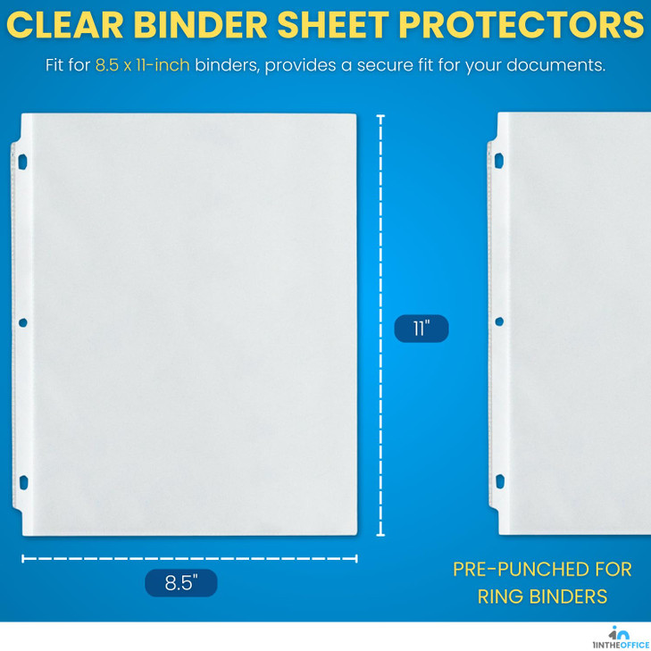 1InTheOffice Heavyweight Sheet Protectors 85 x 11 Plastic Sleeves for 3 Ring Binder Clear Top Load 100 Pack