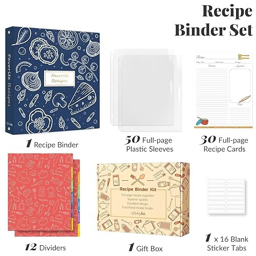 Recipe Binder 85x11 3 Ring Recipe Book to Write in Your own Recipes Full Page Recipe Binder with Plastic Sleeves Blank R