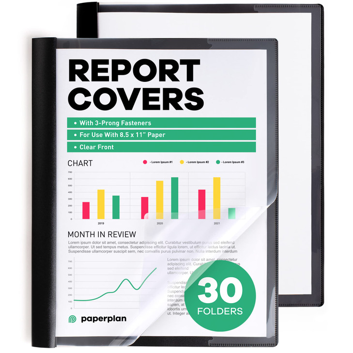 Report Covers 30 Set 85 x 11 Letter Size 3Prong Fasteners Clear Front Plastic Folders Perfect for Presenting Resumes Pro
