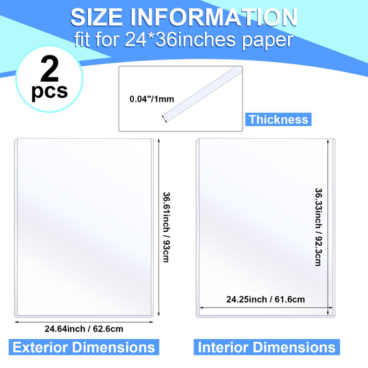 Sherr 2 Pcs Rigid Print Protectors Fit 24 x 36 Inch Poster Paper Top Loading Page Protectors Plastic Poster Sleeves PVC