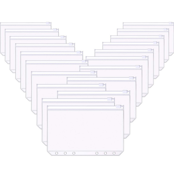 60 Packs A6 Size 6 Holes Binder Pockets Plastic Binder Zipper Folders Waterproof 6 Holes Zipper Loose Leaf Bags for Docu