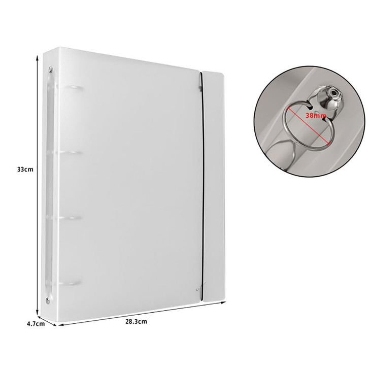 GSHLLO A4 4Ring Binder Cover Clear View White Round Ring Stainless Steel Snap Button Closure Elastic Band