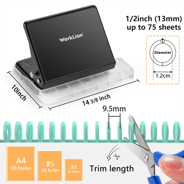 Binding Machine for Planner WORKLION Metal 10 Hole PunchMulti Color 30 Hole Loose Leaf Binder Rings10 pcs for Making 26