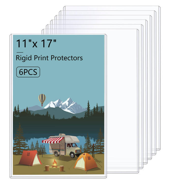 AKONEGE 6PCS 11 x 17 Rigid Print Protectors Hard Plastic Sheet Protectors Clear Heavy Duty Top Loading Menu Holder Poste