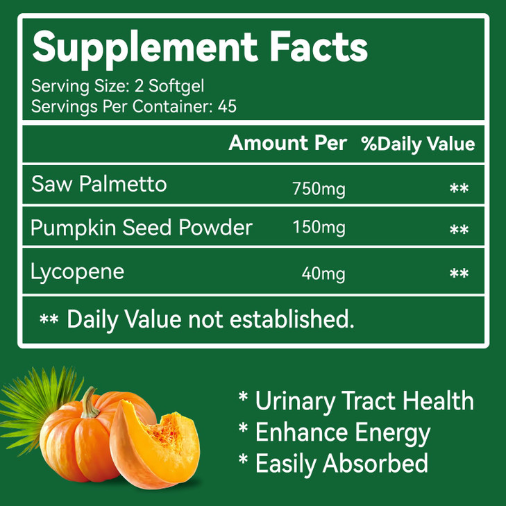 EAZGOO Saw Palmetto Supplement, Saw Palmetto Extract 750mg, with Lycopene, Pumpkin Seed Powder, for Men and Women,Non-GMOs & Gluten, Vegan, 90 Count