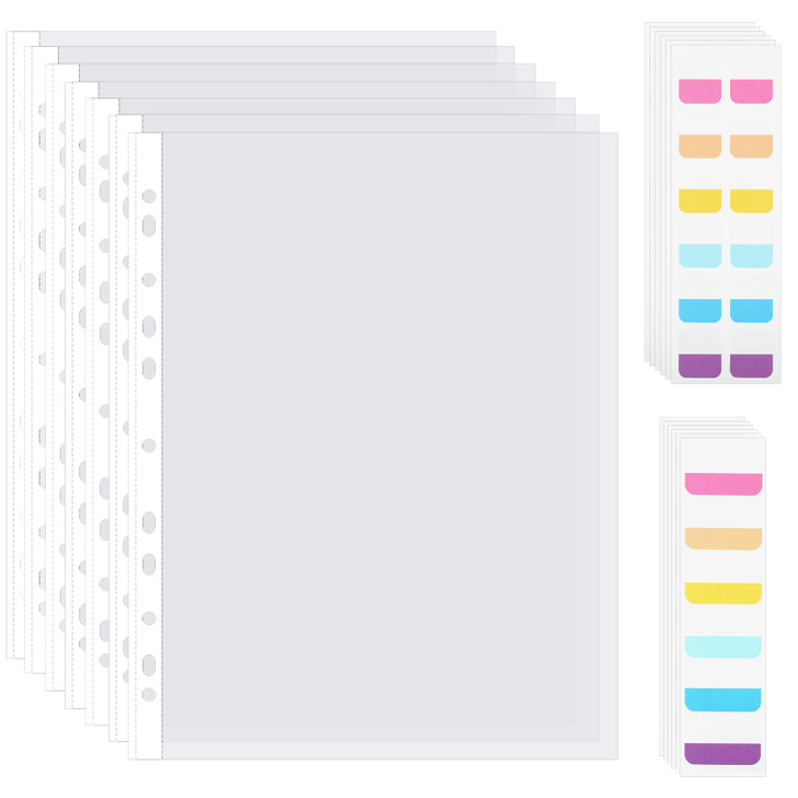 300 Pack Clear Sheet Protectors 85 x 11 Inches for 3 Ring Binder with 300 Sticky Tabs 11 Hole Plastic Sheet Sleeves Plas