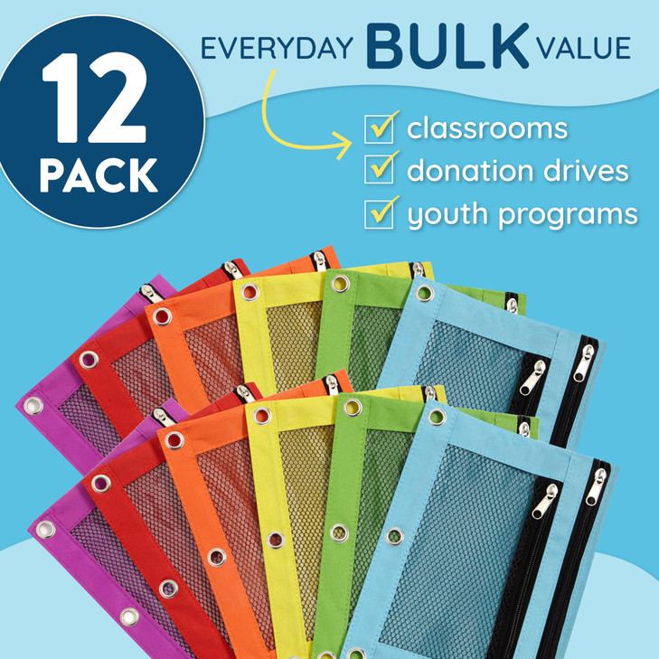 Blue Summit Supplies Pencil Pouches Bulk Pencil Pouch 12 Pack in Assorted Colors for Storing School Supplies Writing Ute