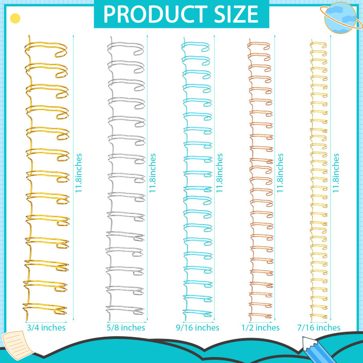Jeyiour 120 Pcs Twin Loop Cinch Wire Binding Spines Double Loop Wire Binding Rings Combs 716 12 916 58 34 Diameter Spira