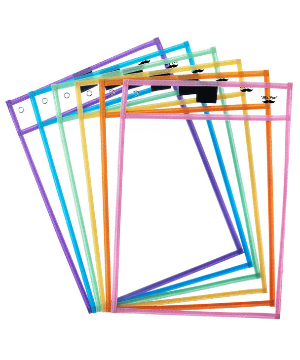 Mr Pen Dry Erase Pocket Sleeves 10 x 14 Inch 6 Pack Pastel Colors Reusable Plastic Sleeves for Classroom Clear
