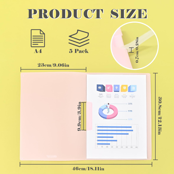 BAYTORY Plastic Folders with Swing Clip Report Covers for A4 and Letter Size Paper 5 Pack Presentation Binder for School