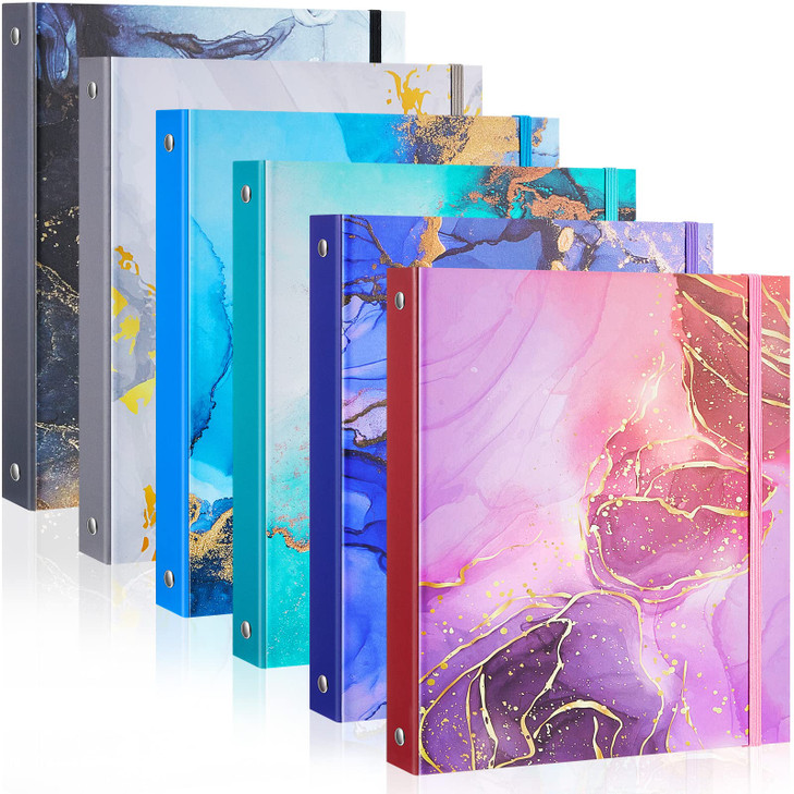 6 Pack Mini Binders 55 x 85 Three Ring 1 Inch Marble Binder with Elastic Cord Cute Hardcover Marble Binder Floral for Sc